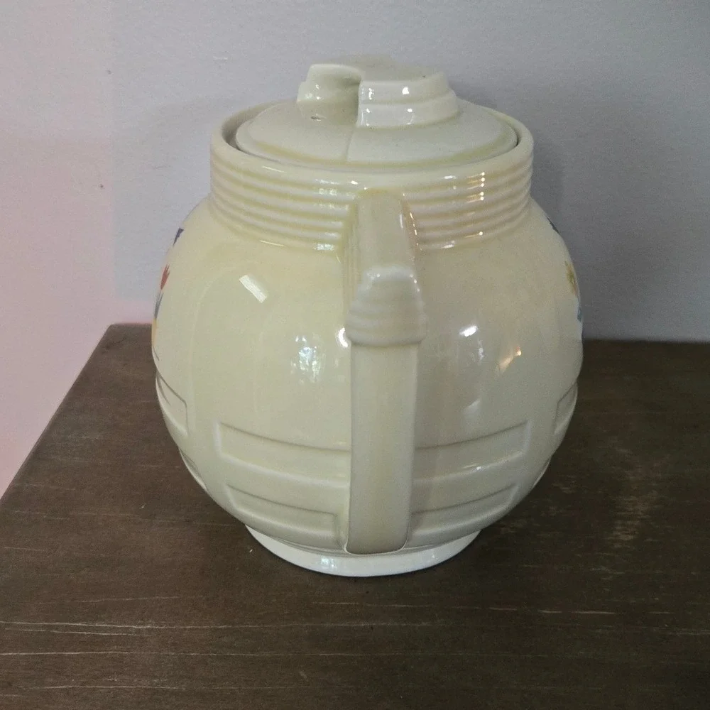 Vintage Enterprise Aluminum Co Drip-O-Lator Teapot Art Deco Floral ⁹Ceramic